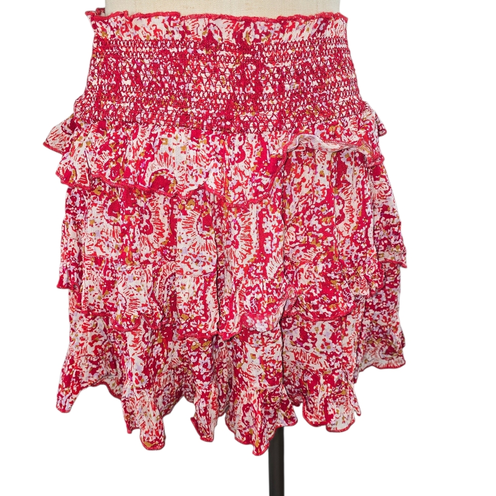 Free People Red and White Floral Mini Skirt